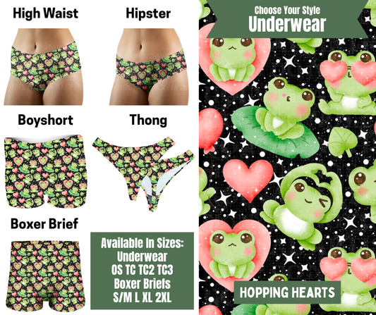 Preorder! Closes 11/24. ETA Jan. Hopping Hearts Hipster, High Waist, Boyshort, & Thong Underwear & Boxer Briefs