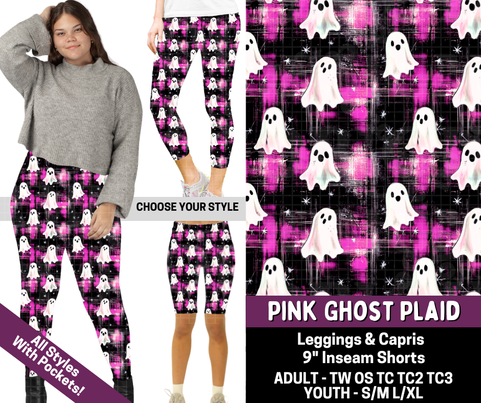 Preorder! Closes 7/9. ETA Oct. Pink Ghost Plaid Combo Legging Lengths
