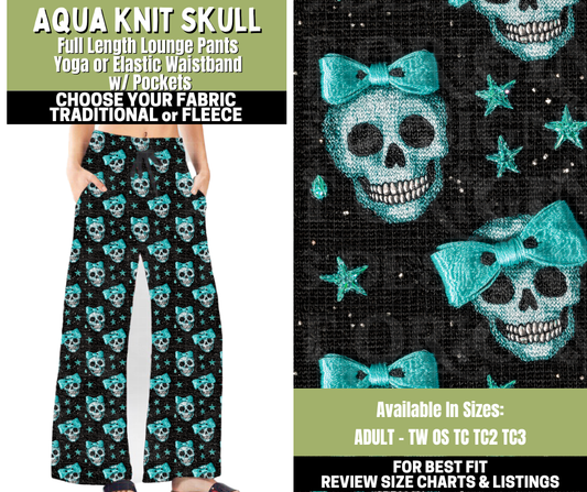 Preorder! Closes 11/6. ETA Jan. Aqua Knit Skull Lounge Pants Choose Fleece or Traditional