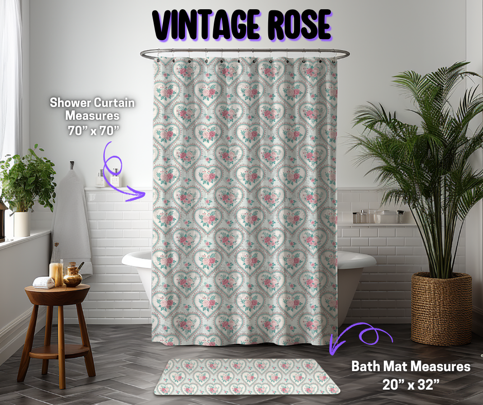 Preorder! Closes 12/8. ETA March. Vintage Rose Custom Shower Curtain and/or Bath Mat