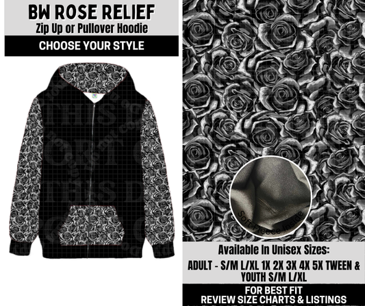 Preorder! Closes 10/6. ETA Dec. BW Rose Relief Zip-Up or Pullover Hoodie