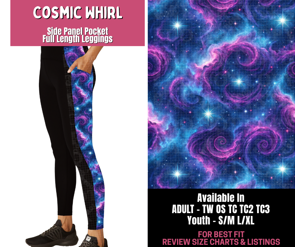 Preorder! Closes 11/10. ETA Jan. Cosmic Whirl Side Panel Pocket Full Length Leggings