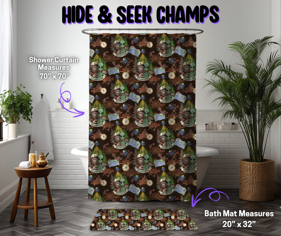 Preorder! Closes 12/8. ETA March. Hide & Seek Champs Custom Shower Curtain and/or Bath Mat