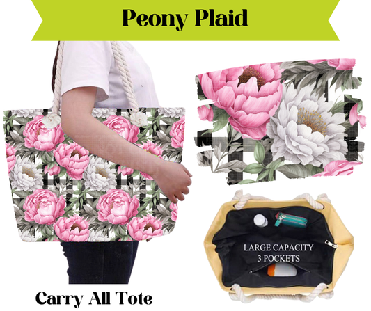 Preorder! Closes 3/16. ETA May. Peony Plaid Carry All Tote