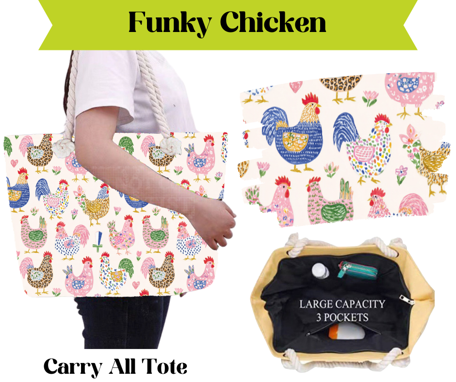 Preorder! Closes 3/16. ETA May. Funky Chicken Carry All Tote