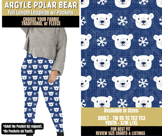 Preorder! Closes 9/9. ETA Dec. Argyle Polar Bear Leggings Choose Fleece or Traditional