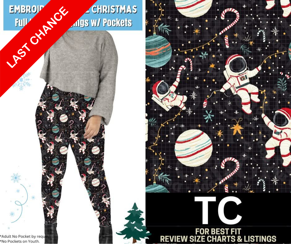 Embroidery Space Christmas Full Length Leggings w/ Pockets