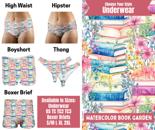 Preorder! Closes 9/29. ETA Dec. Watercolor Book Garden Hipster, High Waist, Boyshort, & Thong Underwear & Boxer Briefs