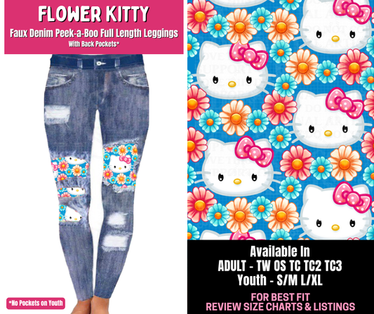 Preorder! Closes 1/1. ETA March. Flower Kitty Full Length Faux Denim Peekaboo