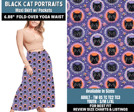 Preorder! Closes 10/13. ETA Jan. Black Cat Potraits Maxi Skirt