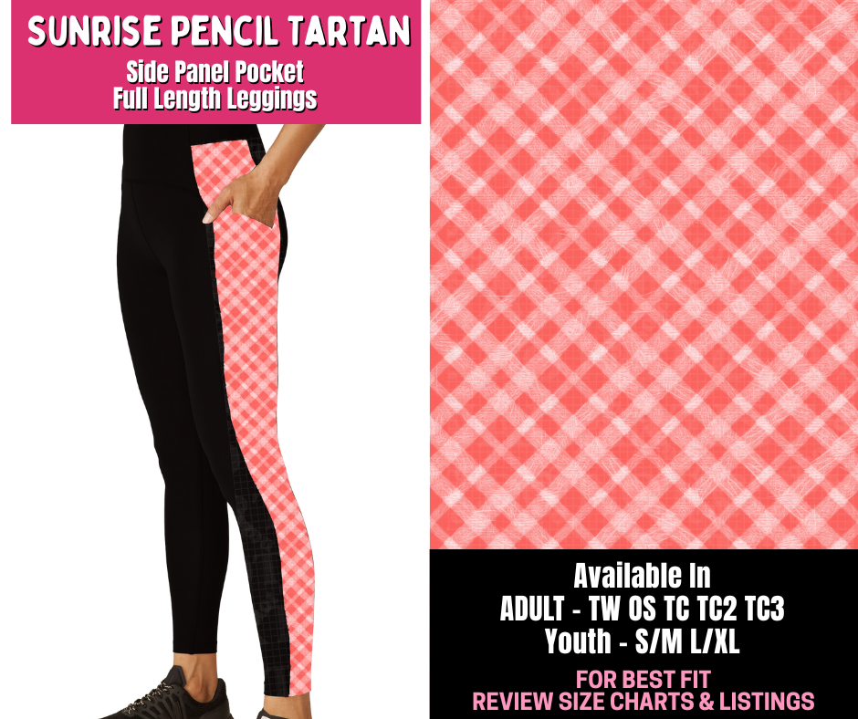 Preorder! Closes 1/1. ETA March. Sunrise Pencil Tartan Side Panel Pocket Full Length Leggings