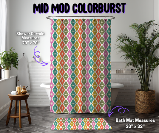 Preorder! Closes 12/8. ETA March. Mid Mod ColorBurst Custom Shower Curtain and/or Bath Mat