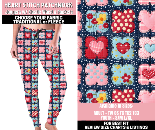 Preorder! Closes 11/12. ETA Jan. Heart Stitch Patchwork Joggers Choose Fleece or Traditional