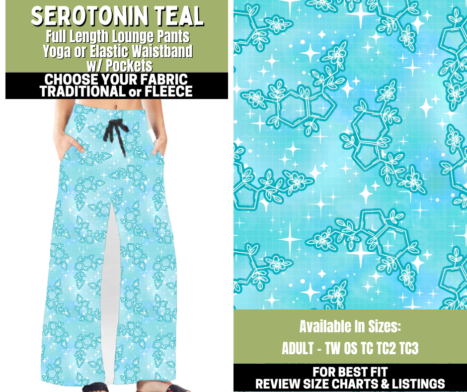 Preorder! Closes 11/6. ETA Jan. Serotonin Teal Lounge Pants Choose Fleece or Traditional