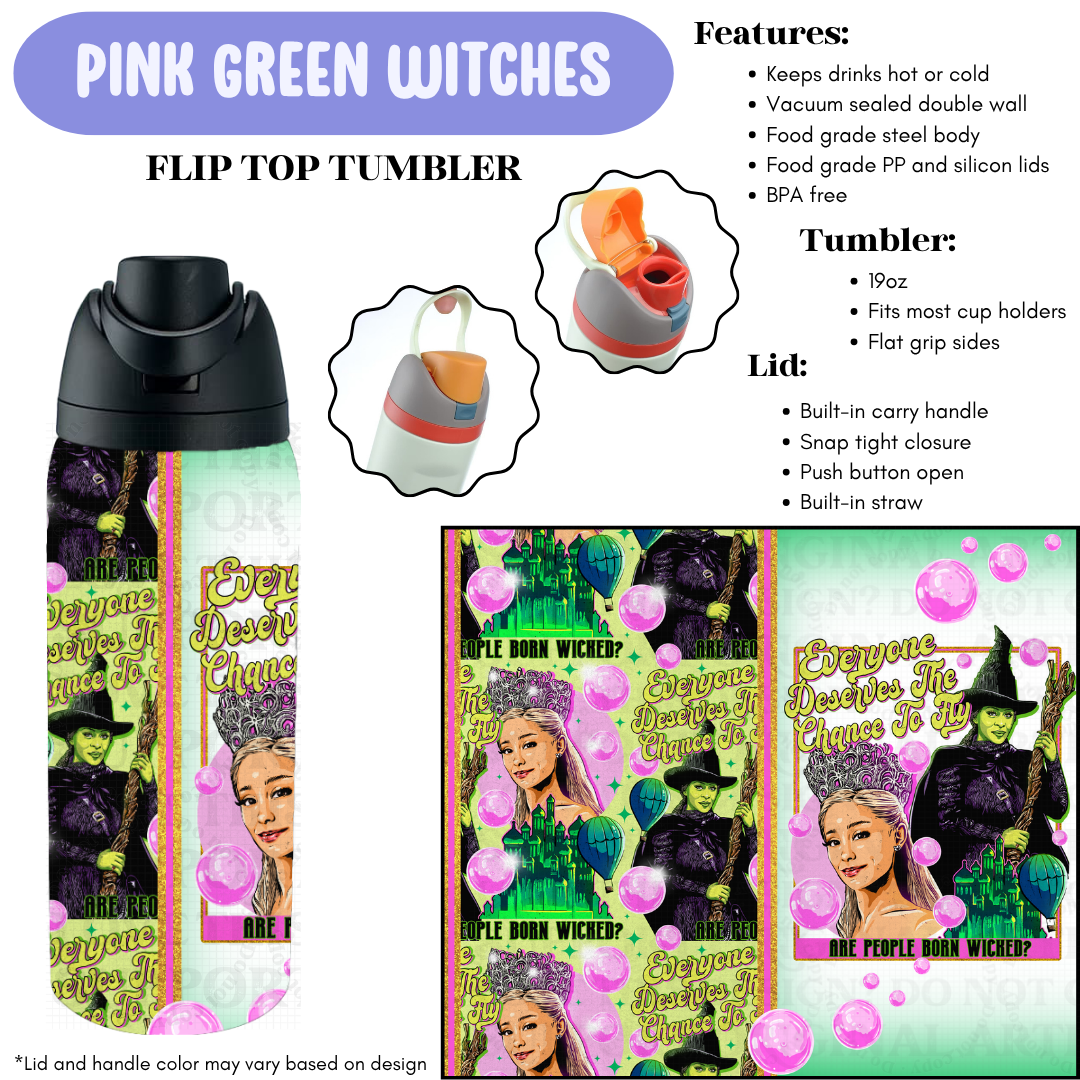 Preorder! Closes 12/11. ETA Feb. Pink Green Witches Flip Top Tumbler