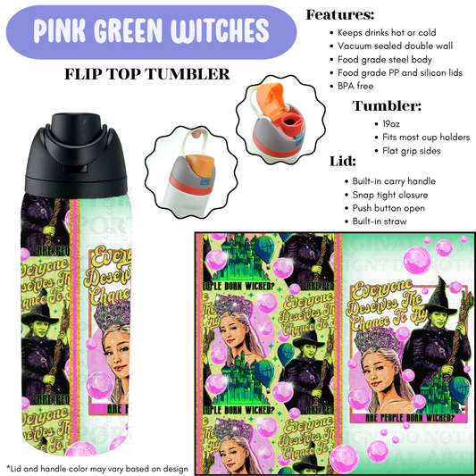 Preorder! Closes 12/11. ETA Feb. Pink Green Witches Flip Top Tumbler
