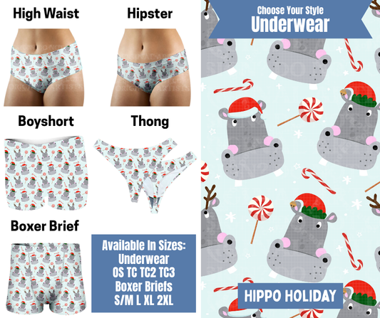 Preorder! Closes 8/26. ETA Nov. Hippo Holiday Hipster, High Waist, Boyshort, & Thong Underwear & Boxer Briefs