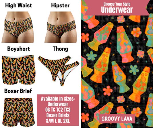 Preorder! Closes 9/29. ETA Dec. Groovy Lava Hipster, High Waist, Boyshort, & Thong Underwear & Boxer Briefs