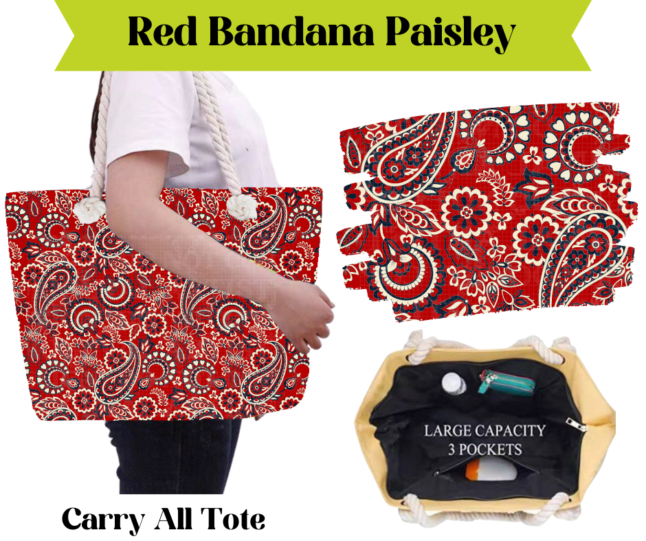 Preorder! Closes 3/16. ETA May. Red Bandana Paisley Carry All Tote