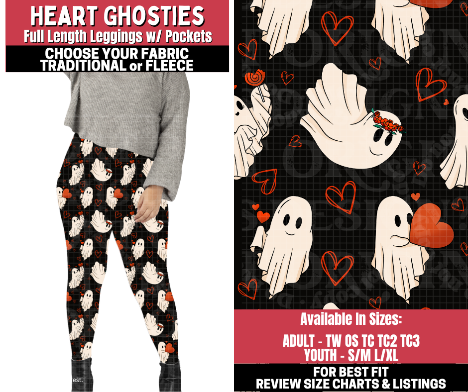 Preorder! Closes 11/13. ETA Jan. Heart Ghosties Leggings Choose Fleece or Traditional
