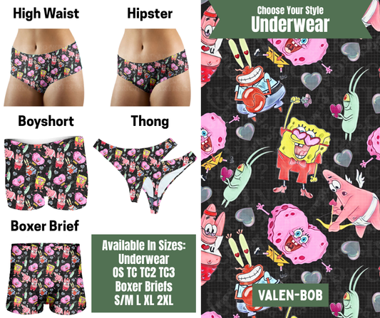 Preorder! Closes 11/24. ETA Jan. Valen-Bob Hipster, High Waist, Boyshort, & Thong Underwear & Boxer Briefs
