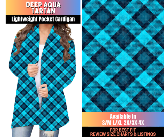 Preorder! Closes 10/16. ETA Jan. Deep Aqua Tartan Pocket Cardigan