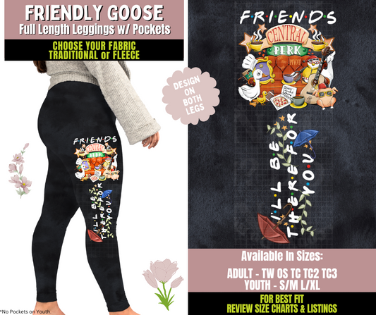 Preorder! Closes 10/8. ETA Dec. Friendly Goose Watercolor Leggings w/ Side Leg Designs Choose Fleece or Traditional