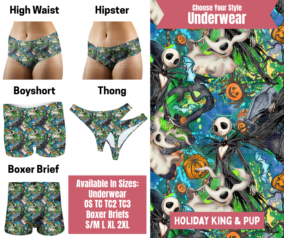 Preorder! Closes 9/29. ETA Dec. Holiday King & Pup Hipster, High Waist, Boyshort, & Thong Underwear & Boxer Briefs