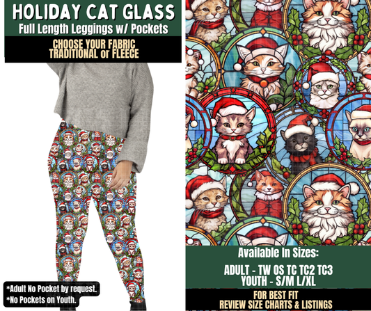 Preorder! Closes 8/12. ETA Nov. Holiday Cat Glass Leggings Choose Fleece or Traditional