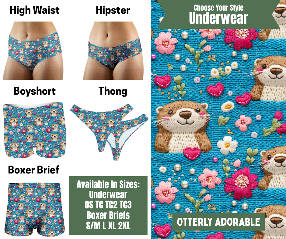 Preorder! Closes 11/24. ETA Jan. Otterly Adorable Hipster, High Waist, Boyshort, & Thong Underwear & Boxer Briefs