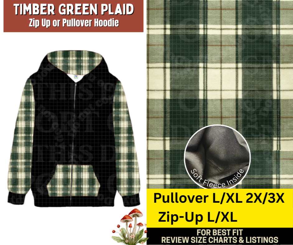 Timber Green Plaid Zip-Up or Pullover Hoodie - Alonna's Legging Land