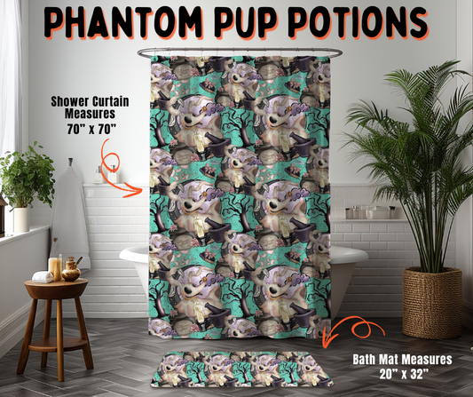 Preorder! Closes 6/10. ETA Sept. Phantom Pup Potions Custom Shower Curtain and/or Bath Mat