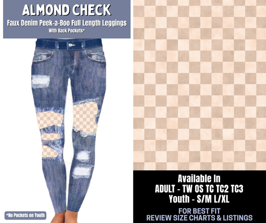 Preorder! Closes 1/8. ETA March. Almond Check Full Length Faux Denim Peekaboo