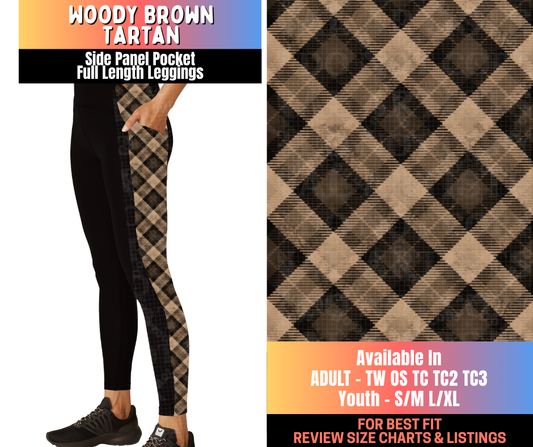 Preorder! Closes 10/16. ETA Jan. Woody Brown Tartan Side Panel Pocket Full Length Leggings