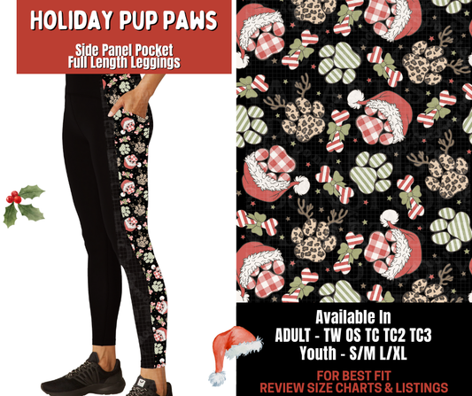 Preorder! Closes 9/24. ETA Dec. Holiday Pup Paws Side Panel Pocket Full Length Leggings