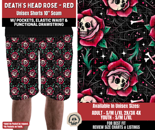 Preorder! Closes 12/22. ETA March. Death's Head Rose - Red Unisex Shorts