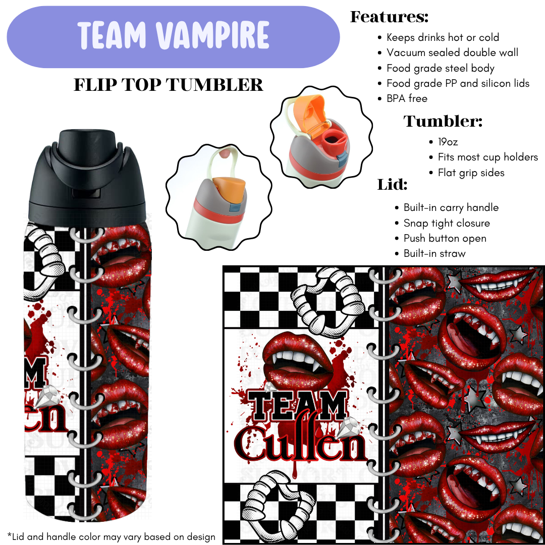 Preorder! Closes 12/11. ETA Feb. Team Vampire Flip Top Tumbler