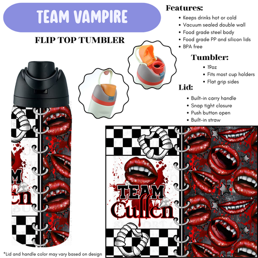Preorder! Closes 12/11. ETA Feb. Team Vampire Flip Top Tumbler