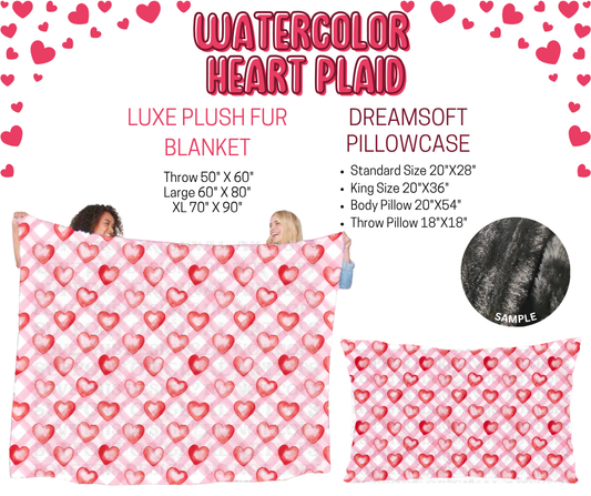 Preorder! Closes 11/17. ETA Jan. Watercolor Heart Plaid Luxe Plush Fur Blanket and/or DreamSoft Pillowcase