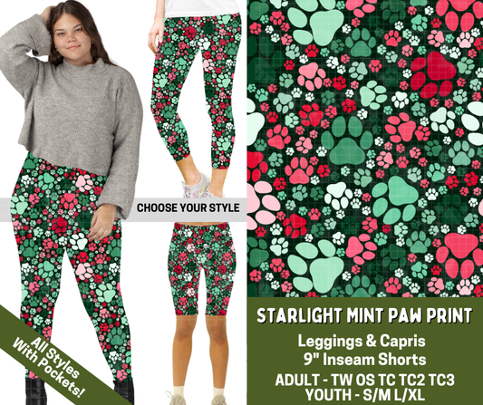 Preorder! Closes 7/15. ETA Nov. Starlight Mint Paw Print Combo Legging Lengths