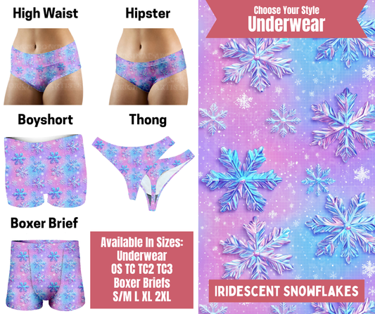 Preorder! Closes 9/29. ETA Dec. Iridescent Snowflakes Hipster, High Waist, Boyshort, & Thong Underwear & Boxer Briefs