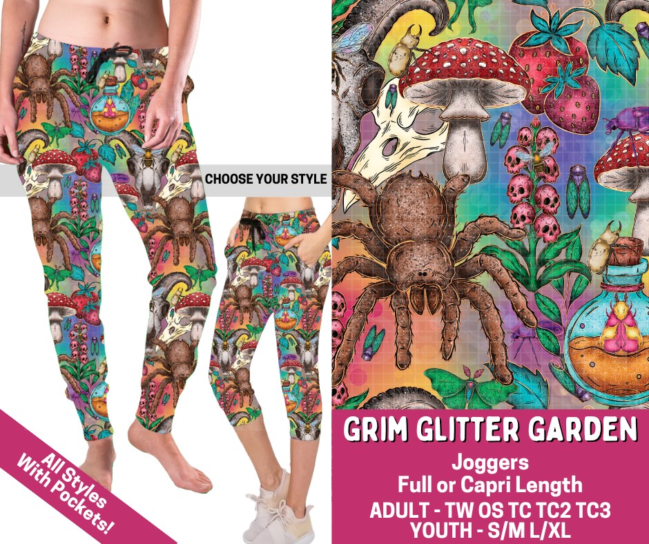 Preorder! Closes 3/2. ETA June. Grim Glitter Garden Combo Jogger Lengths