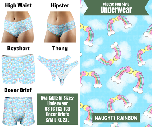 Preorder! Closes 11/24. ETA Jan. Naughty Rainbow Hipster, High Waist, Boyshort, & Thong Underwear & Boxer Briefs