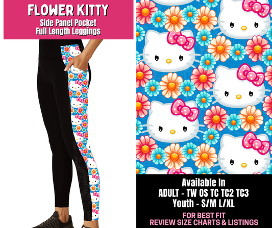 Preorder! Closes 1/1. ETA March. Flower Kitty Side Panel Pocket Full Length Leggings