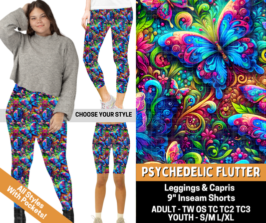 Preorder! Closes 6/1. ETA Sept. Psychedlic Flutter Combo Legging Lengths