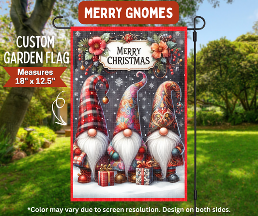 Preorder! Closes 8/10. ETA Nov. Merry Gnomes Garden Flag