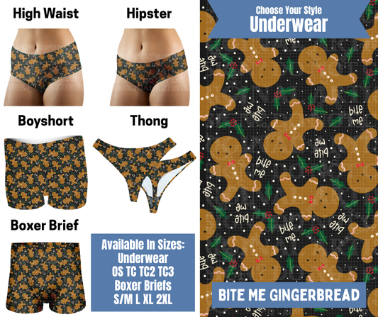 Preorder! Closes 8/26. ETA Nov. Bite Me Gingerbread Hipster, High Waist, Boyshort, & Thong Underwear & Boxer Briefs