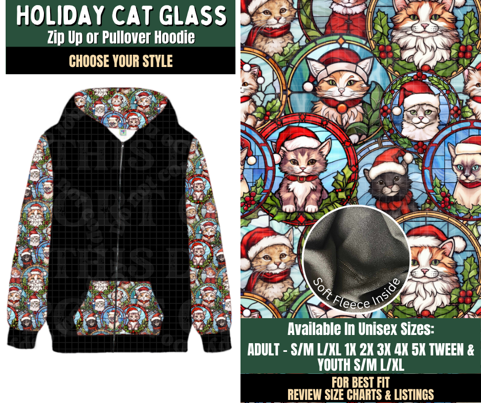 Preorder! Closes 8/12. ETA Nov. Holiday Cat Glass Zip-Up or Pullover Hoodie