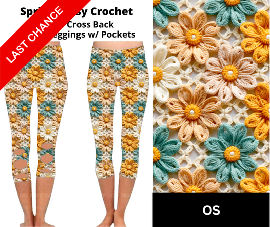 Spring Daisy Crochet Criss Cross Capri w/ Pockets
