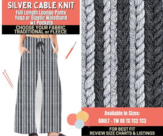 Preorder! Closes 10/1. ETA Dec. Silver Cable Knit Lounge Pants Choose Fleece or Traditional
